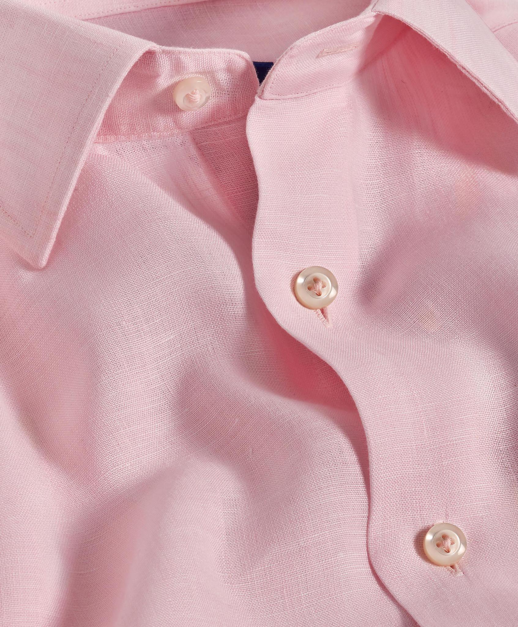 Pink Linen Trim Fit Dress Shirt