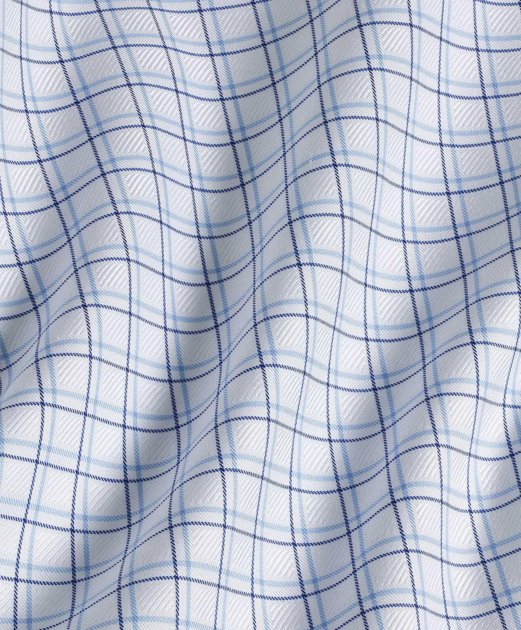 White & Blue Dobby Check Dress Shirt