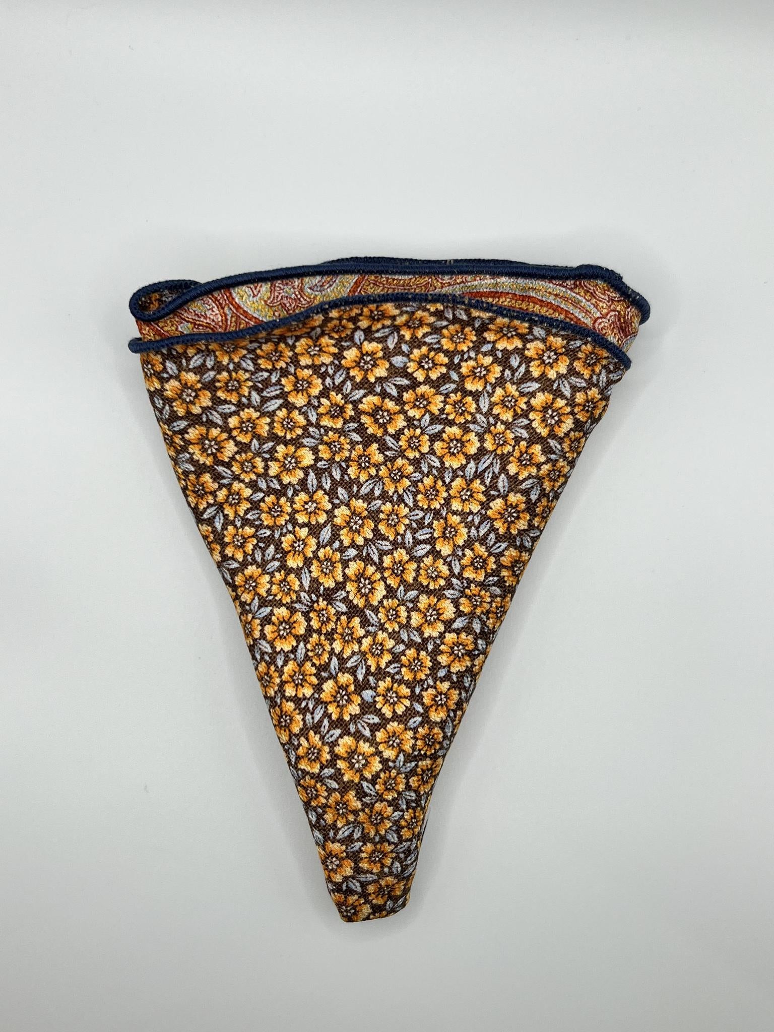 Brown/Yellow flower Print Reversible Pocket Circle