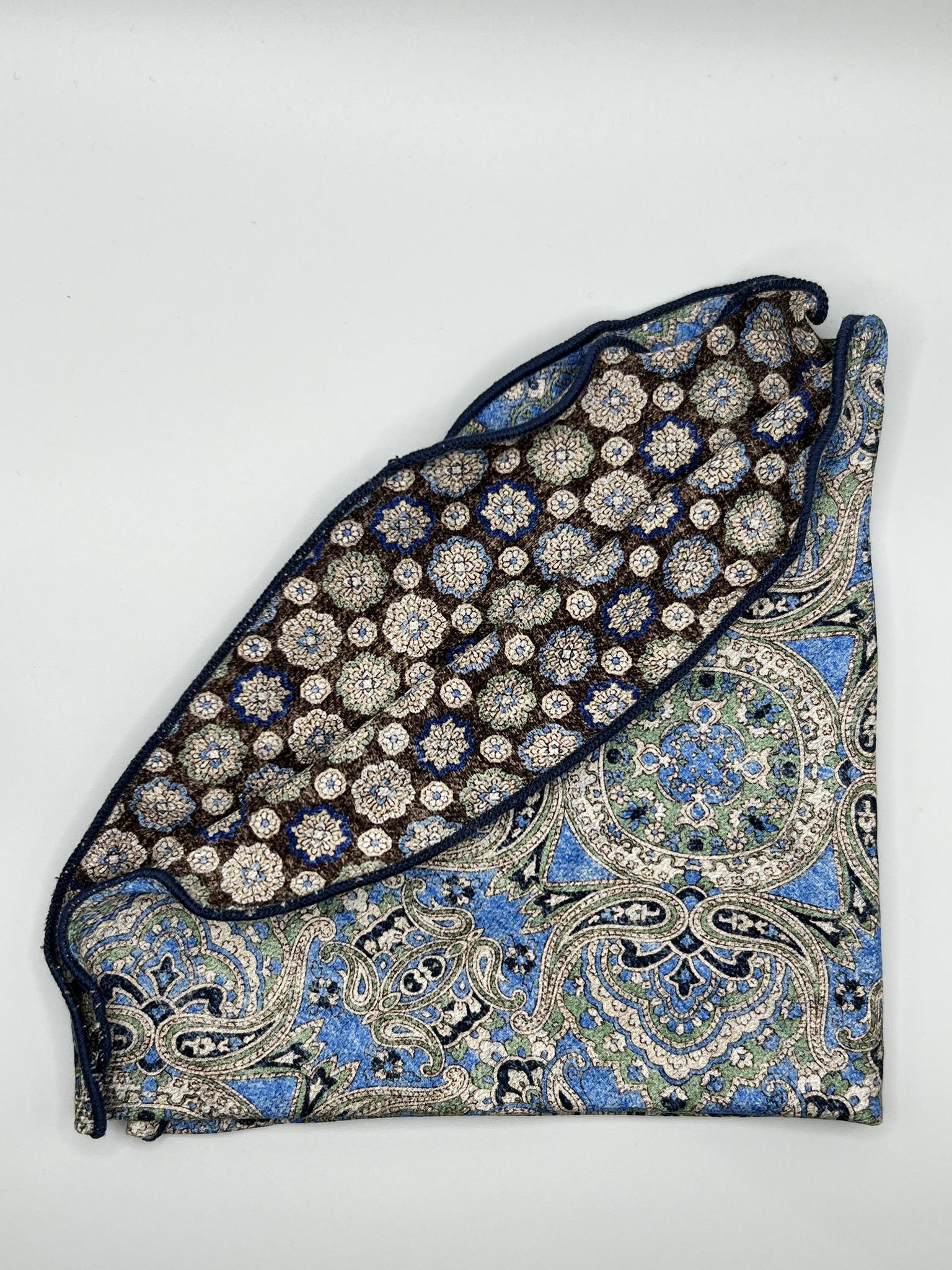 Sky/Brown Persian/Mini Medallions Print Reversible Pocket Circle