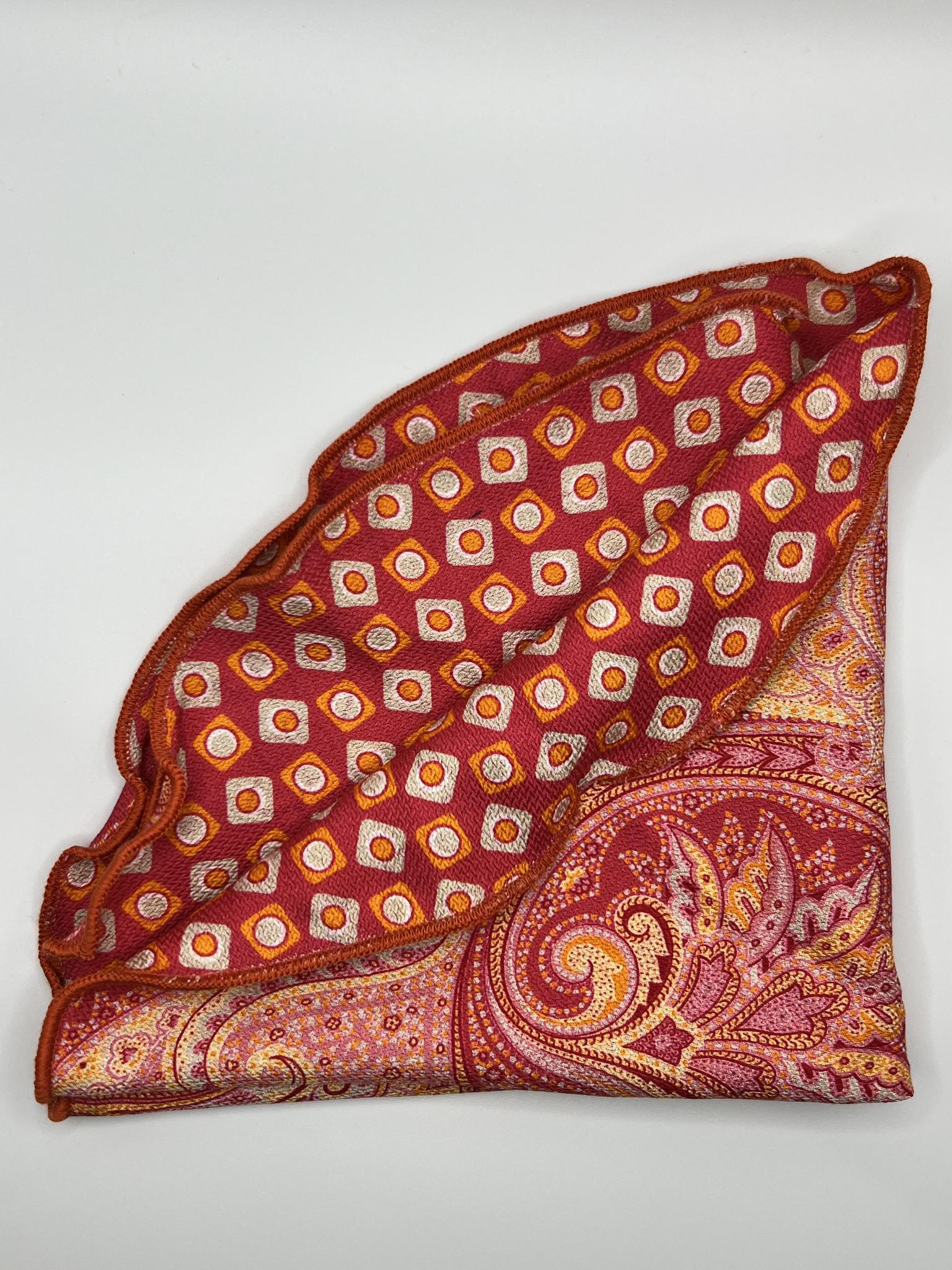Silk Reversible Burnt Orange Paisley Pocket Round