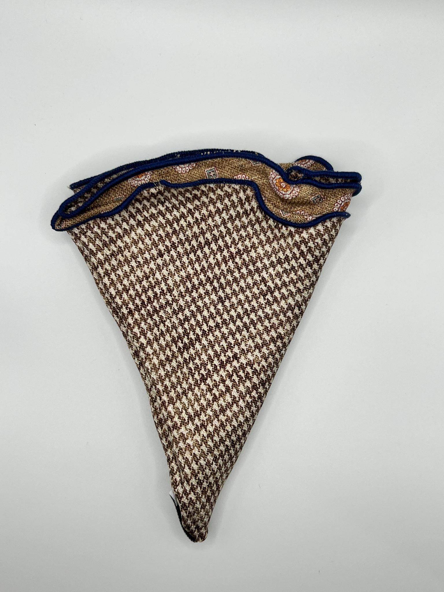 Beige Neat/Houndstooth Silk Shappe Diamante Reversible Pocket Circle