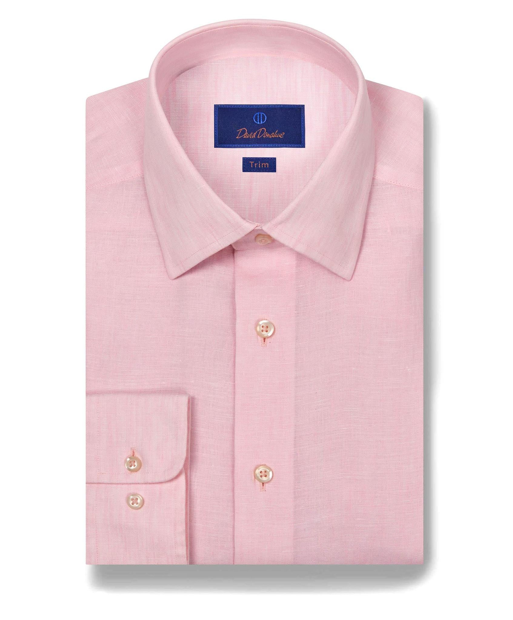 David Donahue Men's Trim Fit Linen Solid Dress Shirt - Pink David Donahue Men's Trim Fit Linen Solid Dress Shirt - Pink
