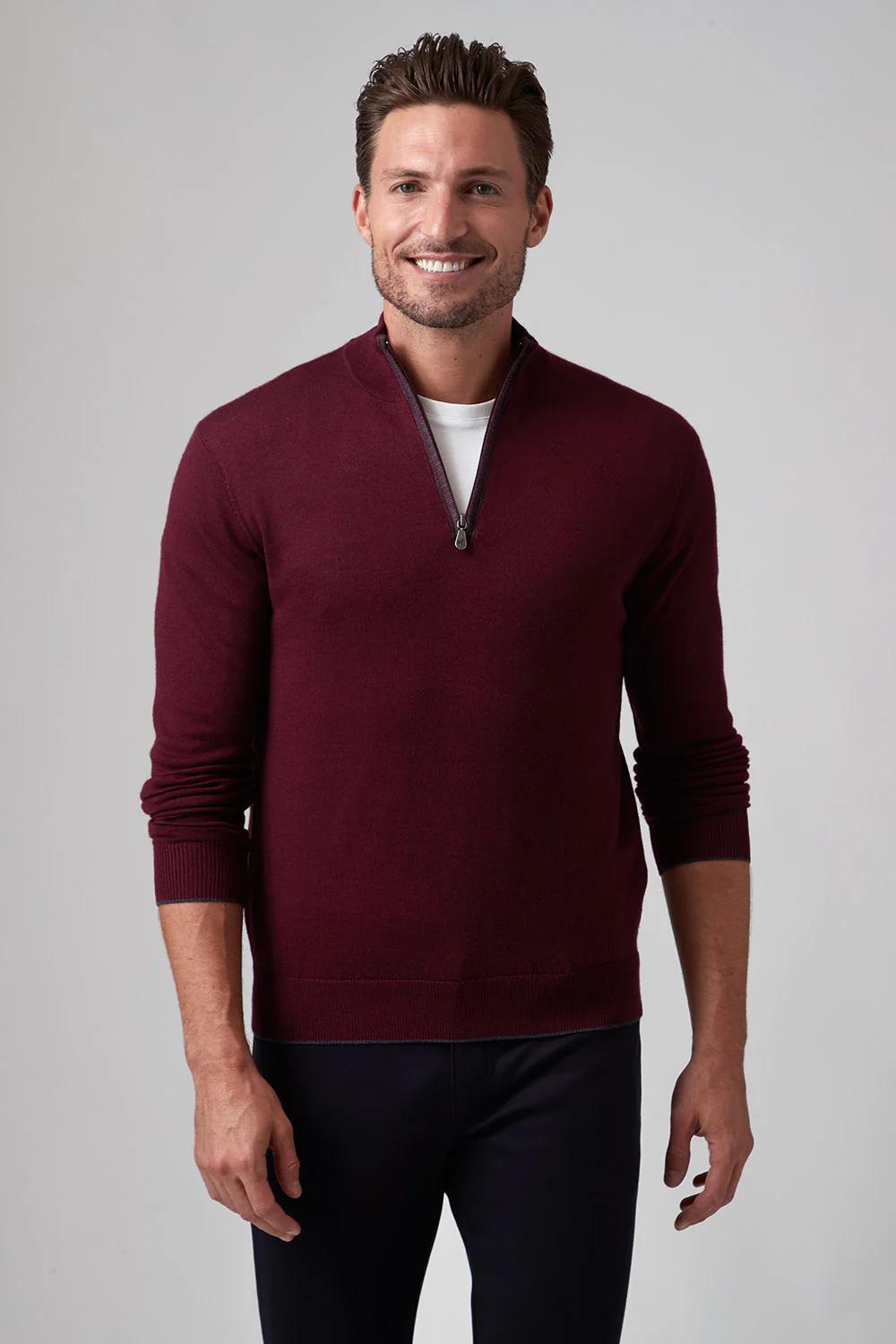Extra Fine Merino Sweater Q Zip Merlot