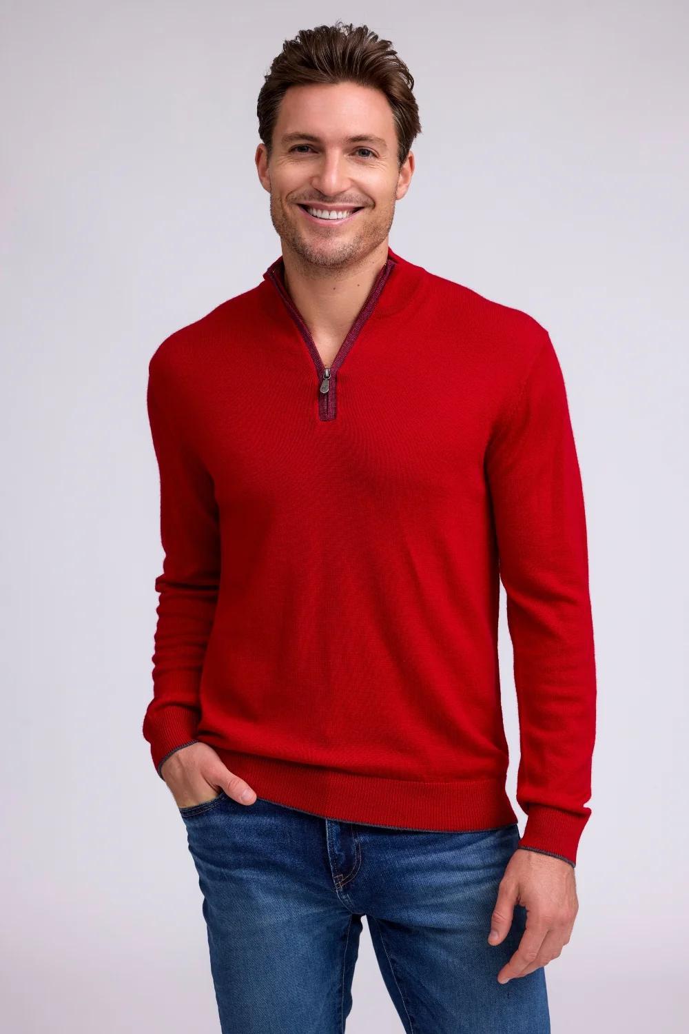 Extra Fine Merino Sweater Q Zip Red