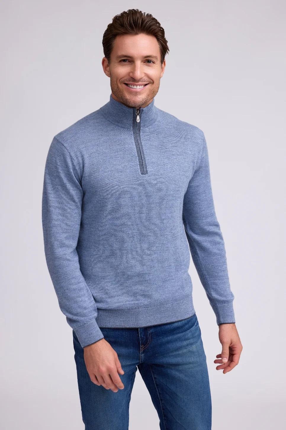 Extra Fine Merino Sweater Q Zip Storm