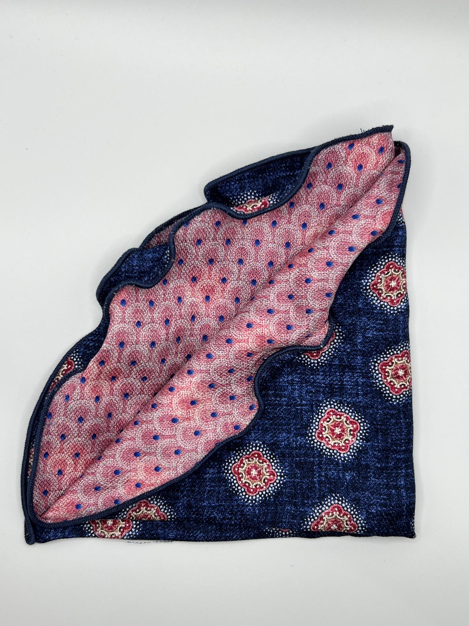 Denim Foulard/Feather Print Reversible Pocket Circle