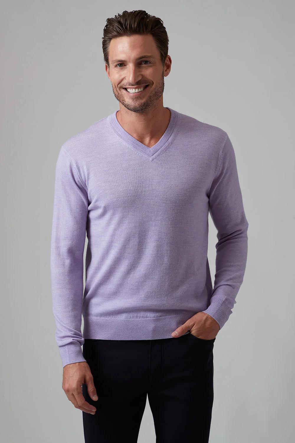 Extrafine Merino V Neck Lilac