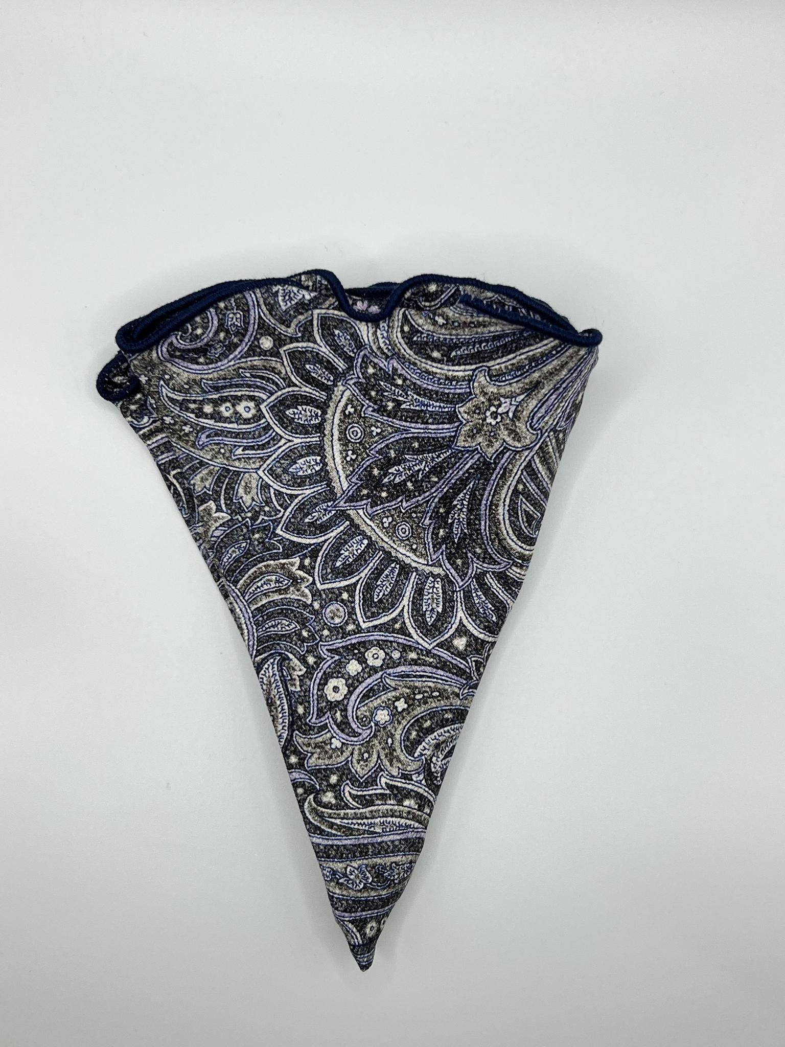 Charcoal/Purple Exploded Paisley/Geo Print Silk Shappe Diamante Reversible Pocket Circle