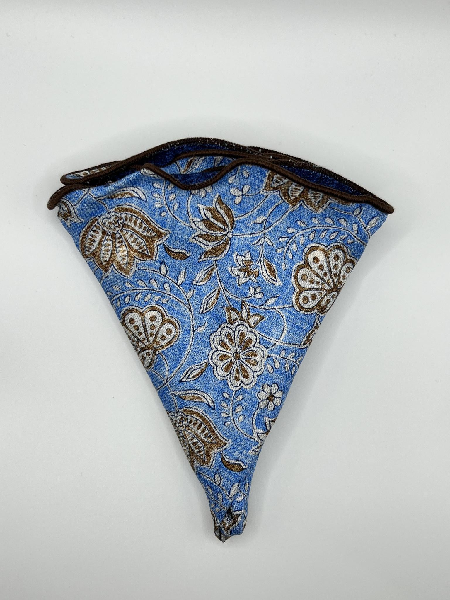 Navy Medallion /Vine Print Silk Reversible Pocket Circle
