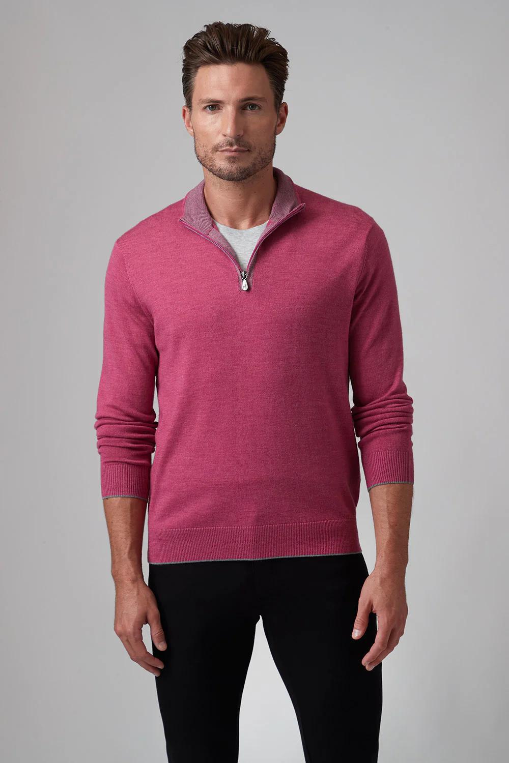 Extra Fine Merino Sweater Q Zip Rosewater