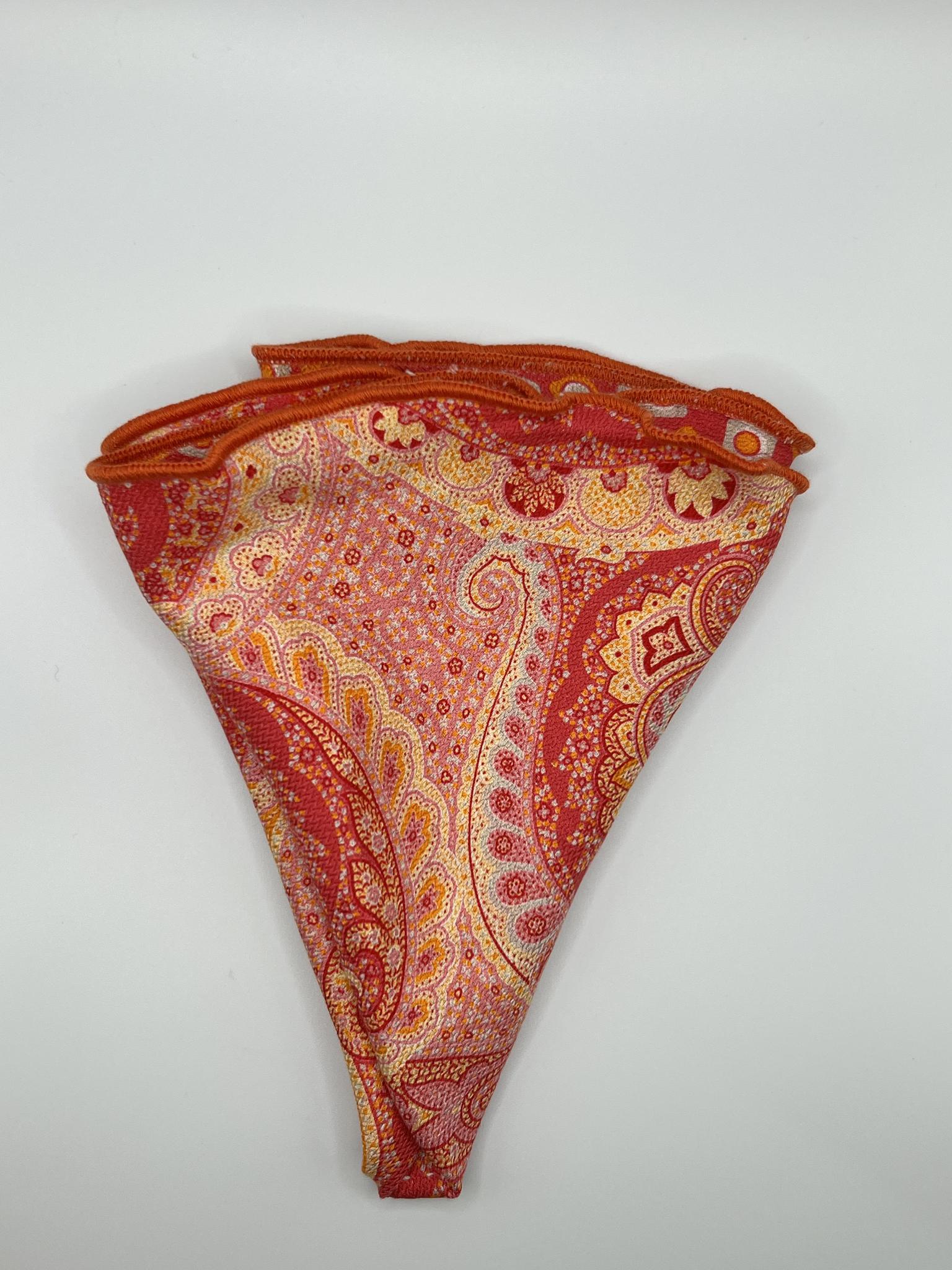 Silk Reversible Burnt Orange Paisley Pocket Round