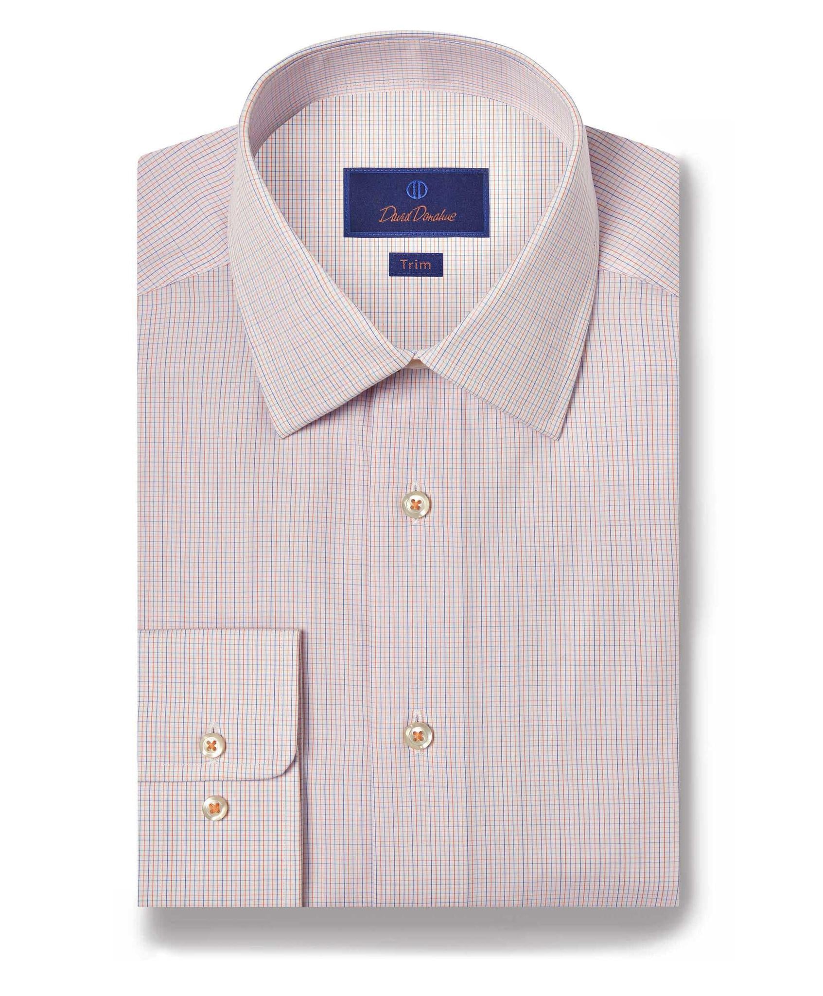 David Donahue Men's Trim Fit Poplin Micro Check Dress Shirt - Orange - Size 16 32/33 David Donahue Men's Trim Fit Poplin Micro Check Dress Shirt - Orange - Size 16 32/33