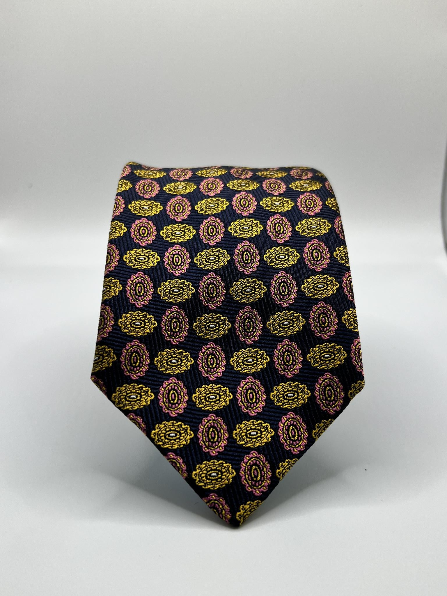 Navy/Purple/Gold Silk Satin NeckTie Geoff