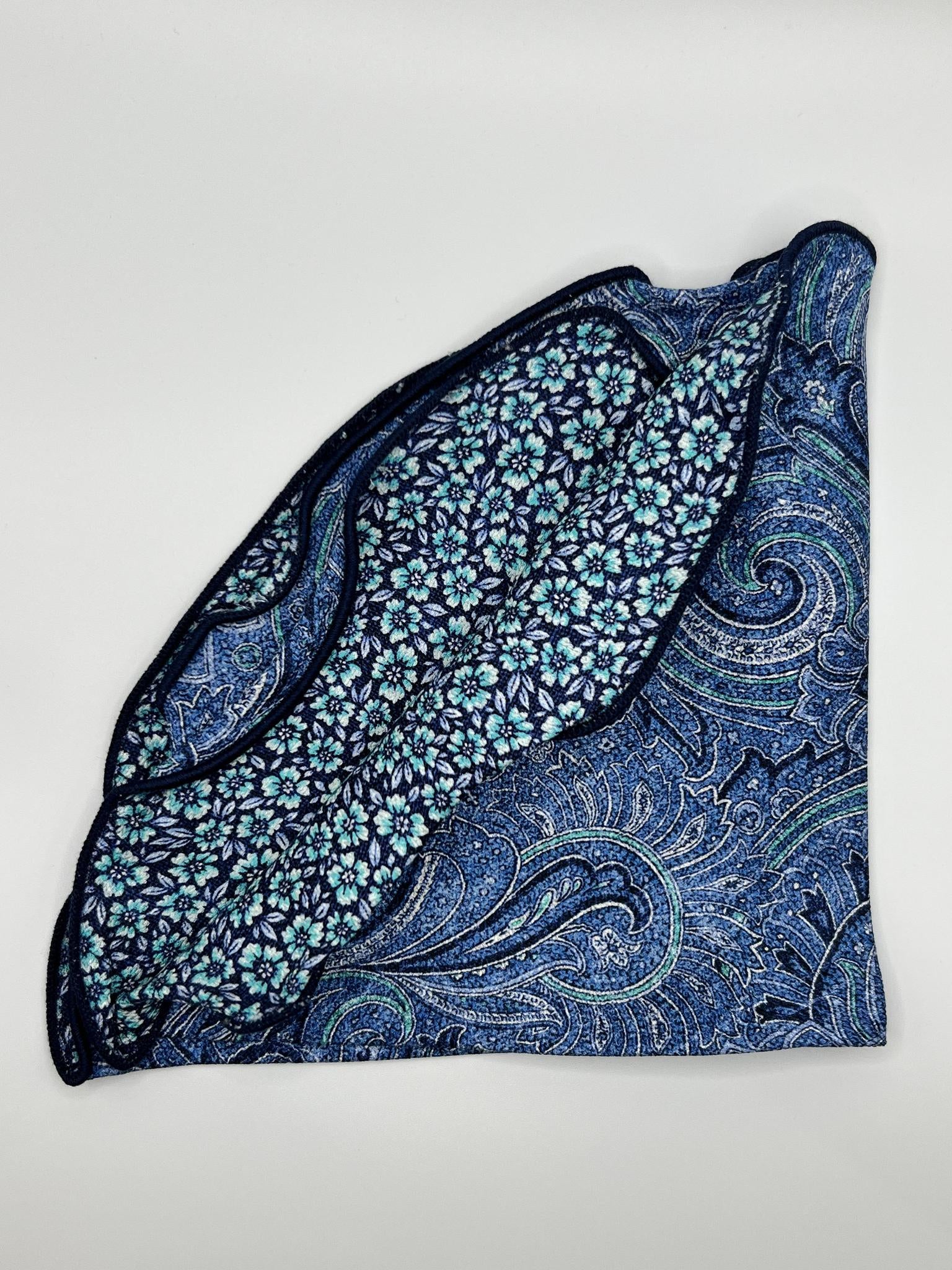 Blue Exploded Paisley/Floral Print Reversible Pocket Circle
