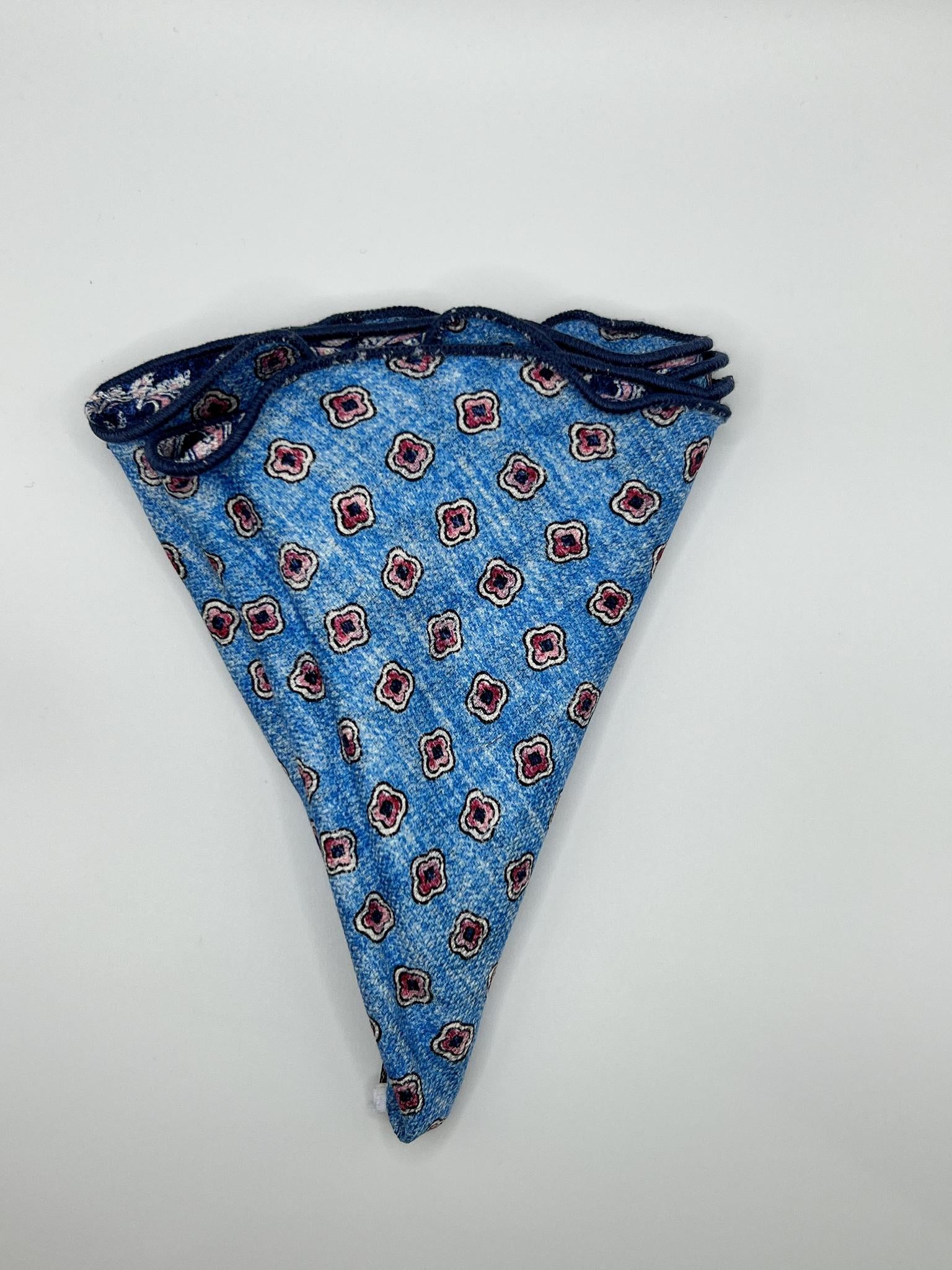 Navy/Pink Paisley/ Geo Print Silk Reversible Pocket Circle