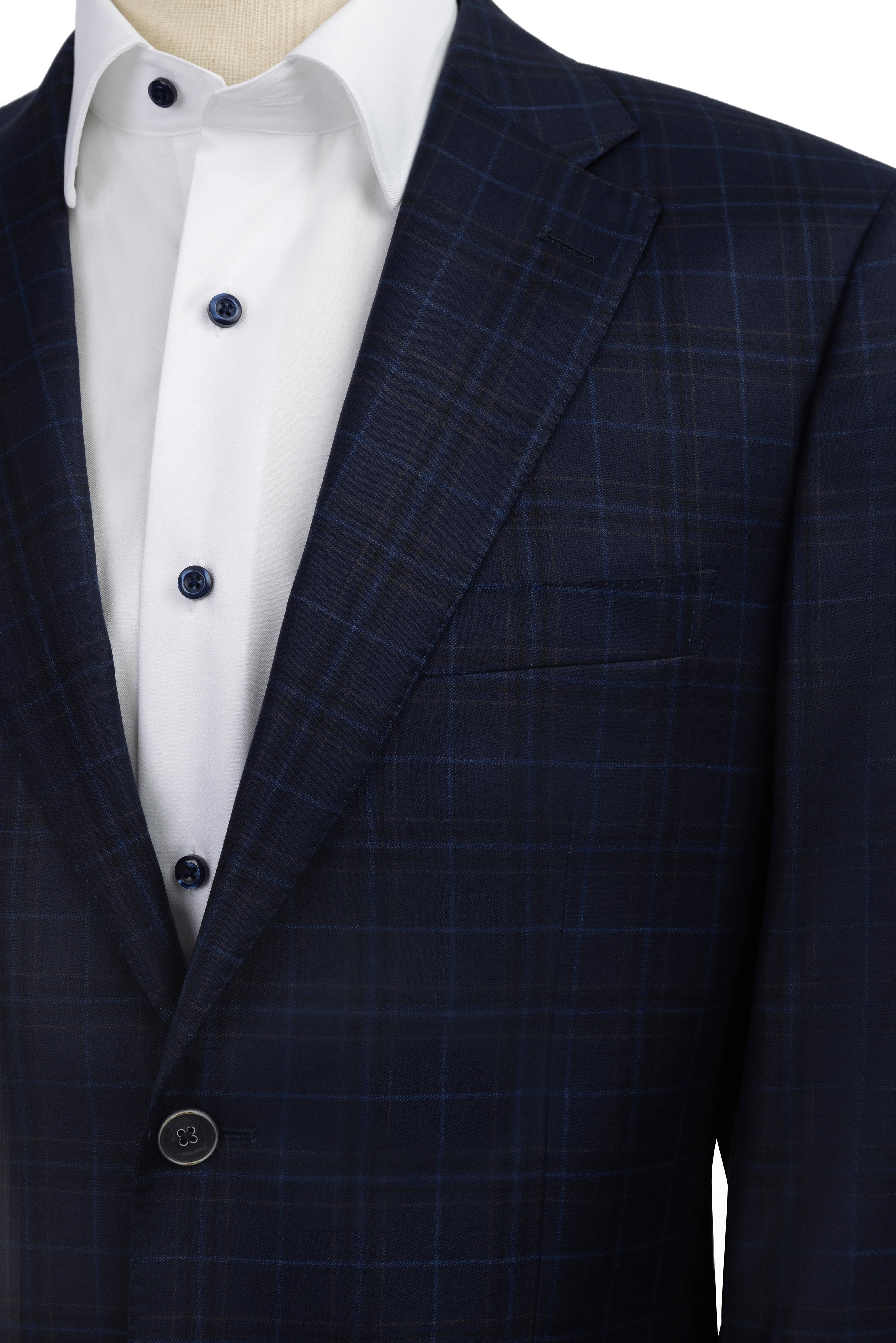 Midnight Navy Windowpane Sport Coat Modern Fit Super 130's