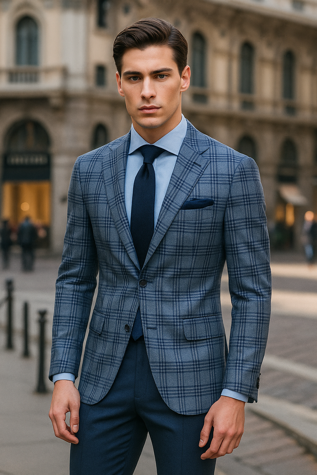 Light Blue & Navy Windowpane Sport Jacket