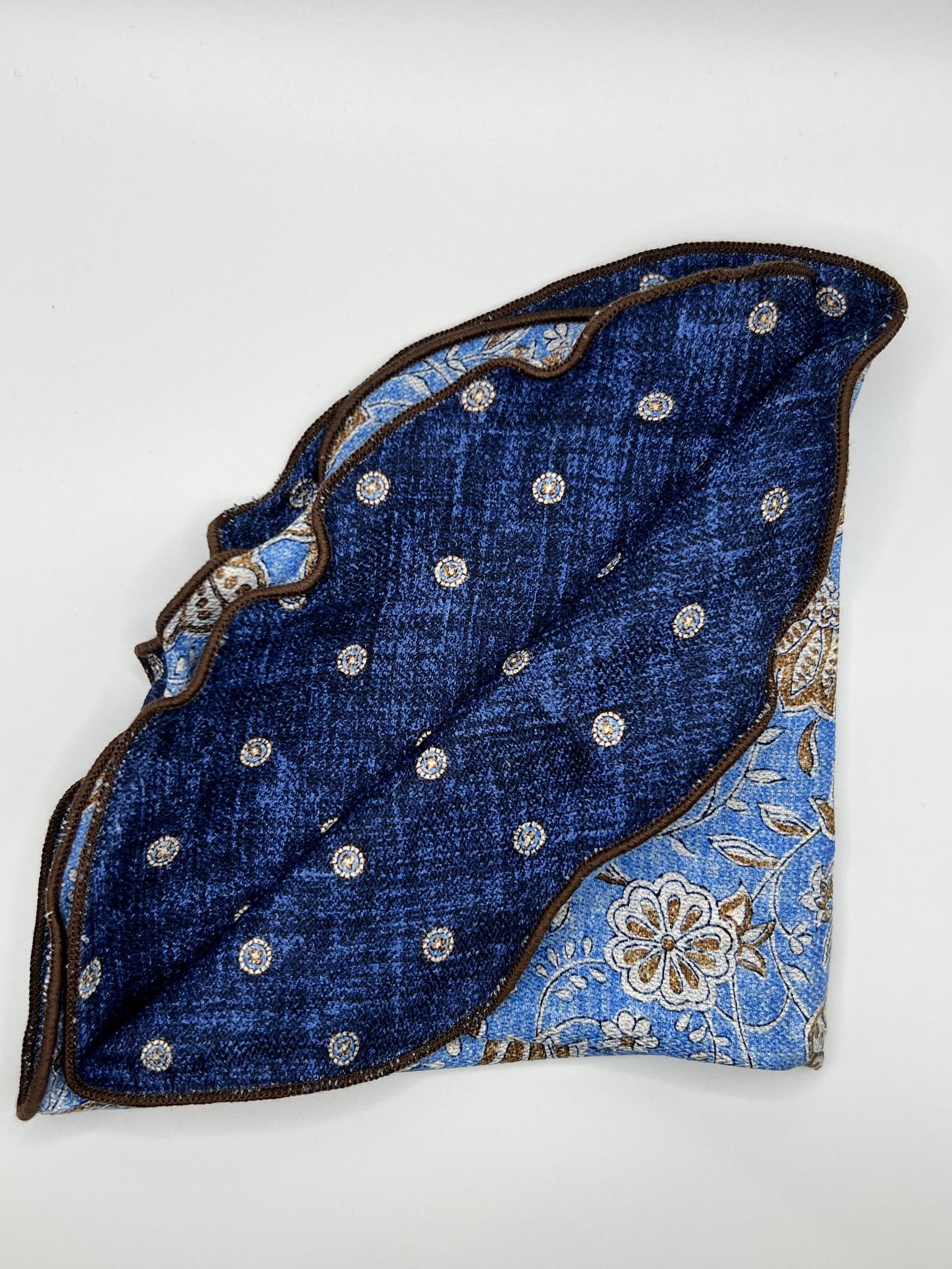Navy Medallion /Vine Print Silk Reversible Pocket Circle