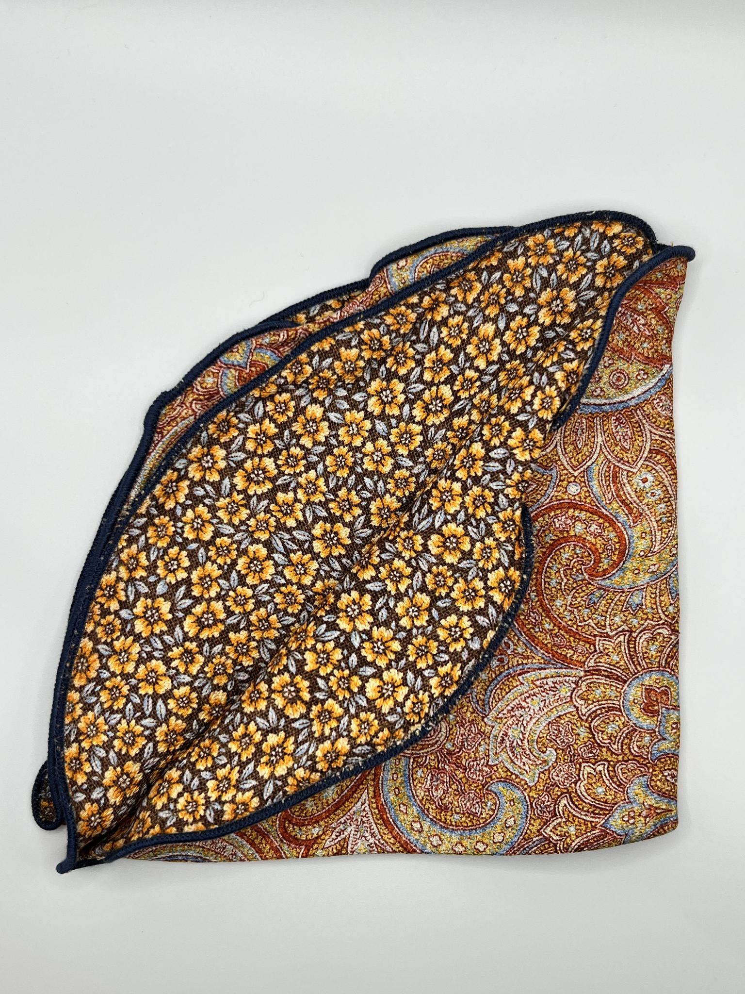 Brown/Yellow flower Print Reversible Pocket Circle