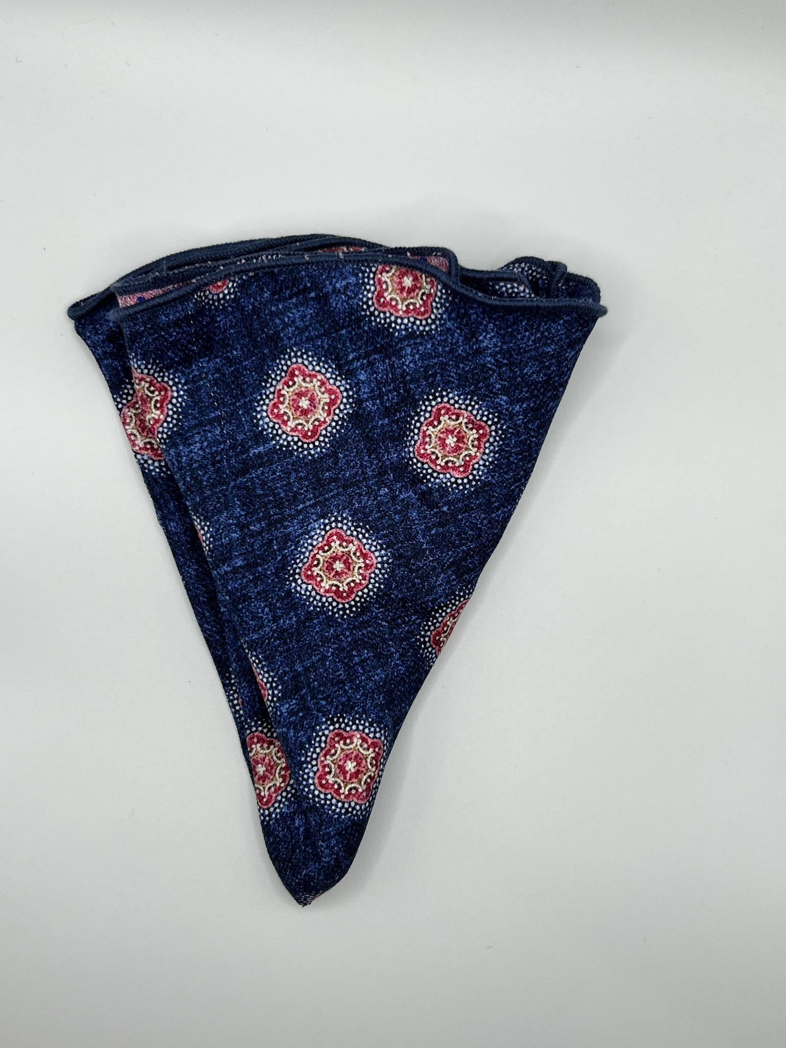 Denim Foulard/Feather Print Reversible Pocket Circle