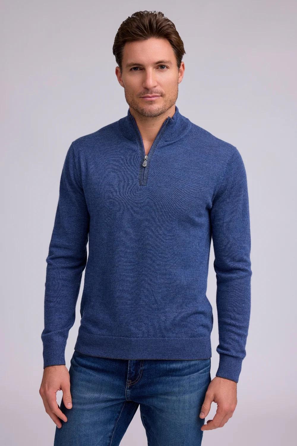 Extra Fine Merino Sweater Q Zip Indigo