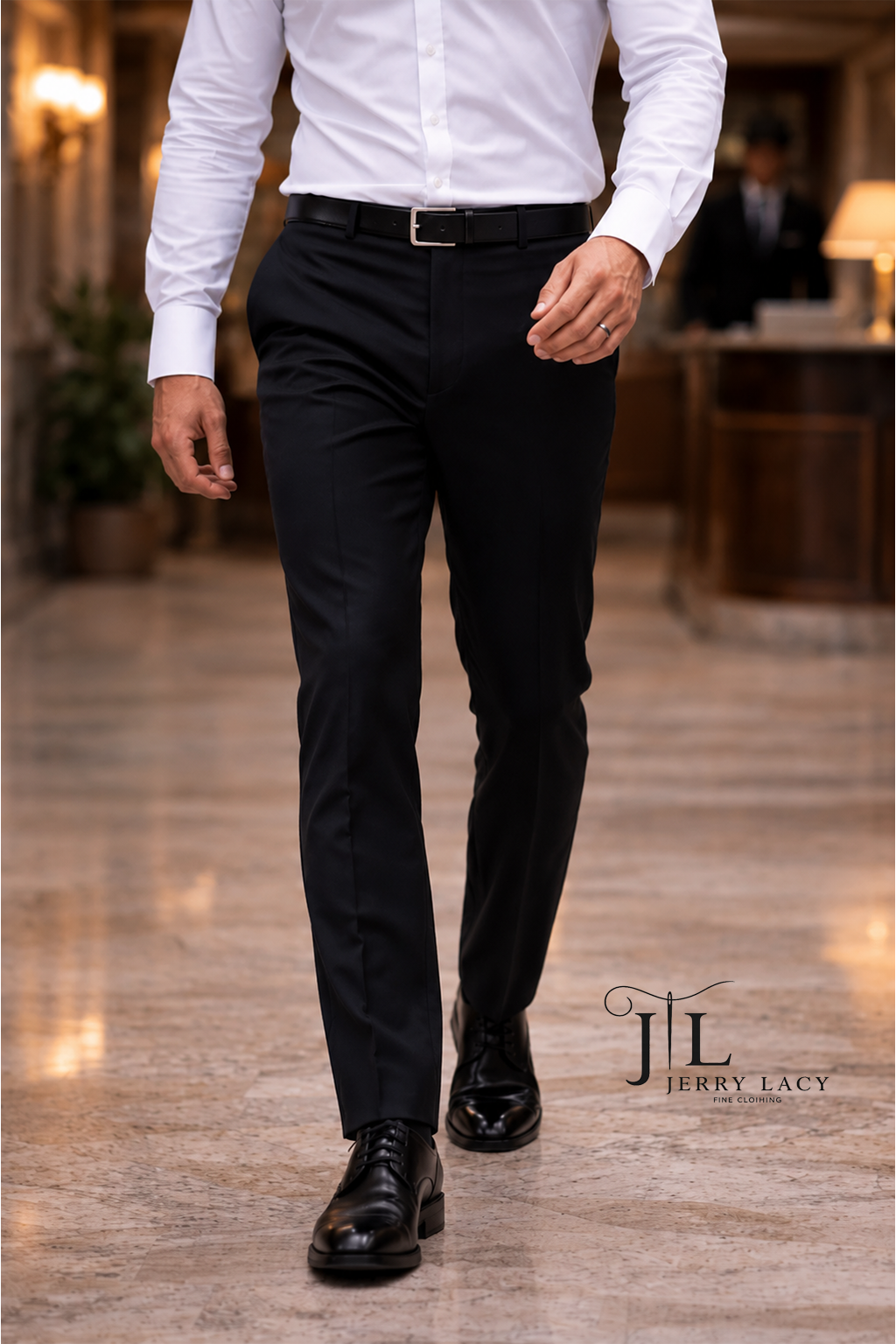 Black Italian Dress Pants Trimmer Fit Super 150's