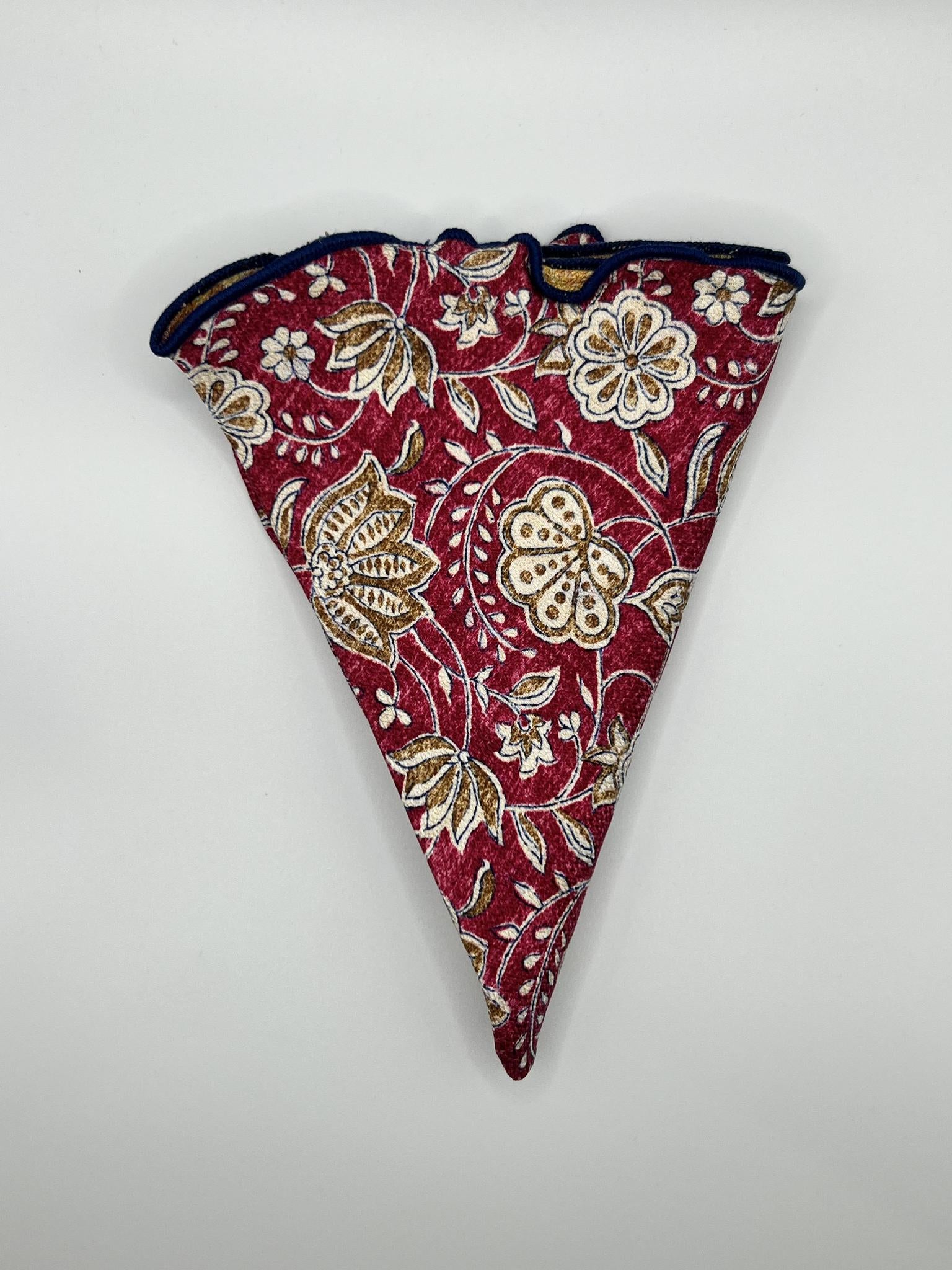 Yellow/ Red Floral Print Silk Reversible Pocket Circle