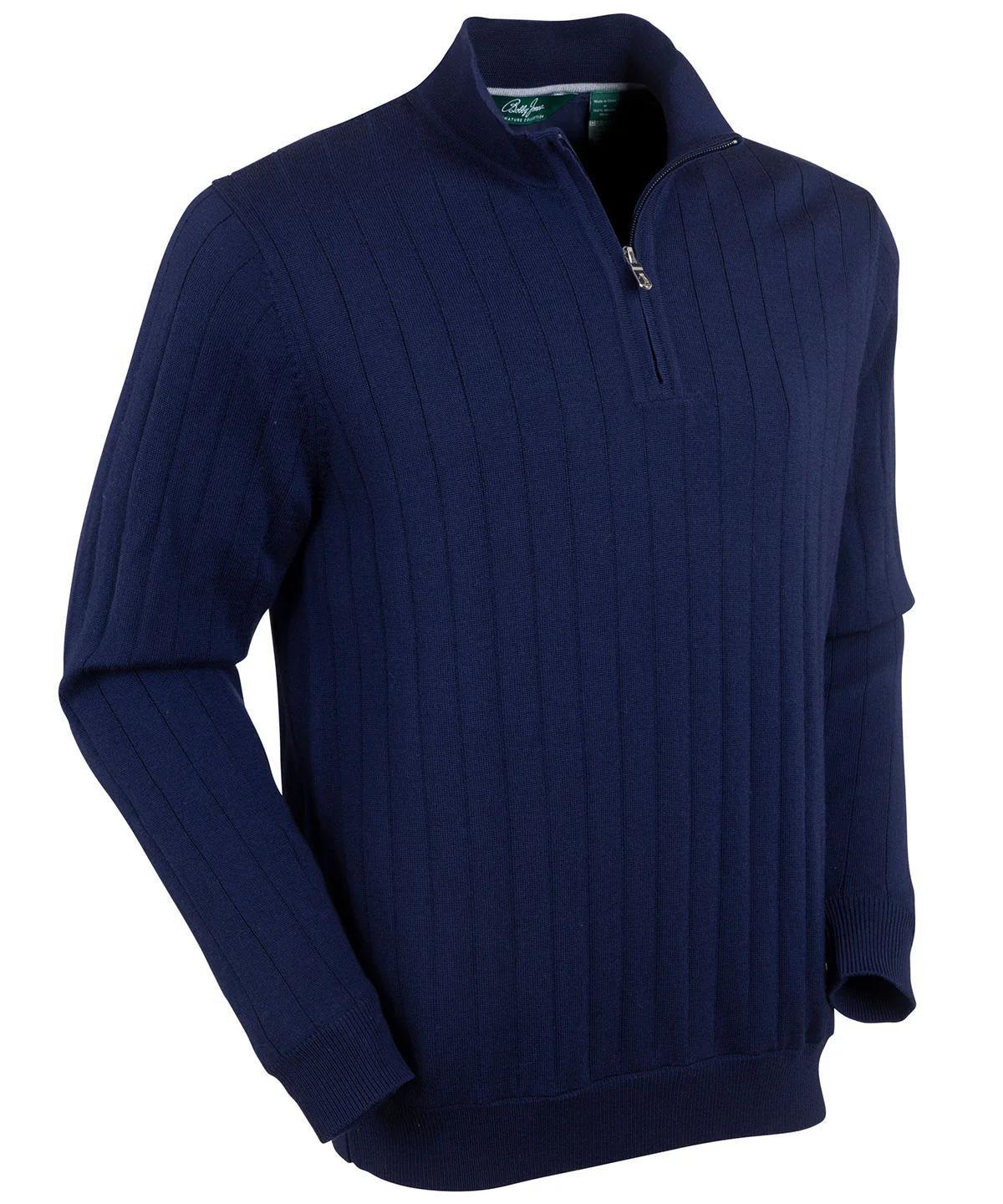 Signature Merino Lined Quarter-Zip Mock Neck Sweater Navy