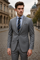Light Gray Slim Fit Suit Wool & Lycra