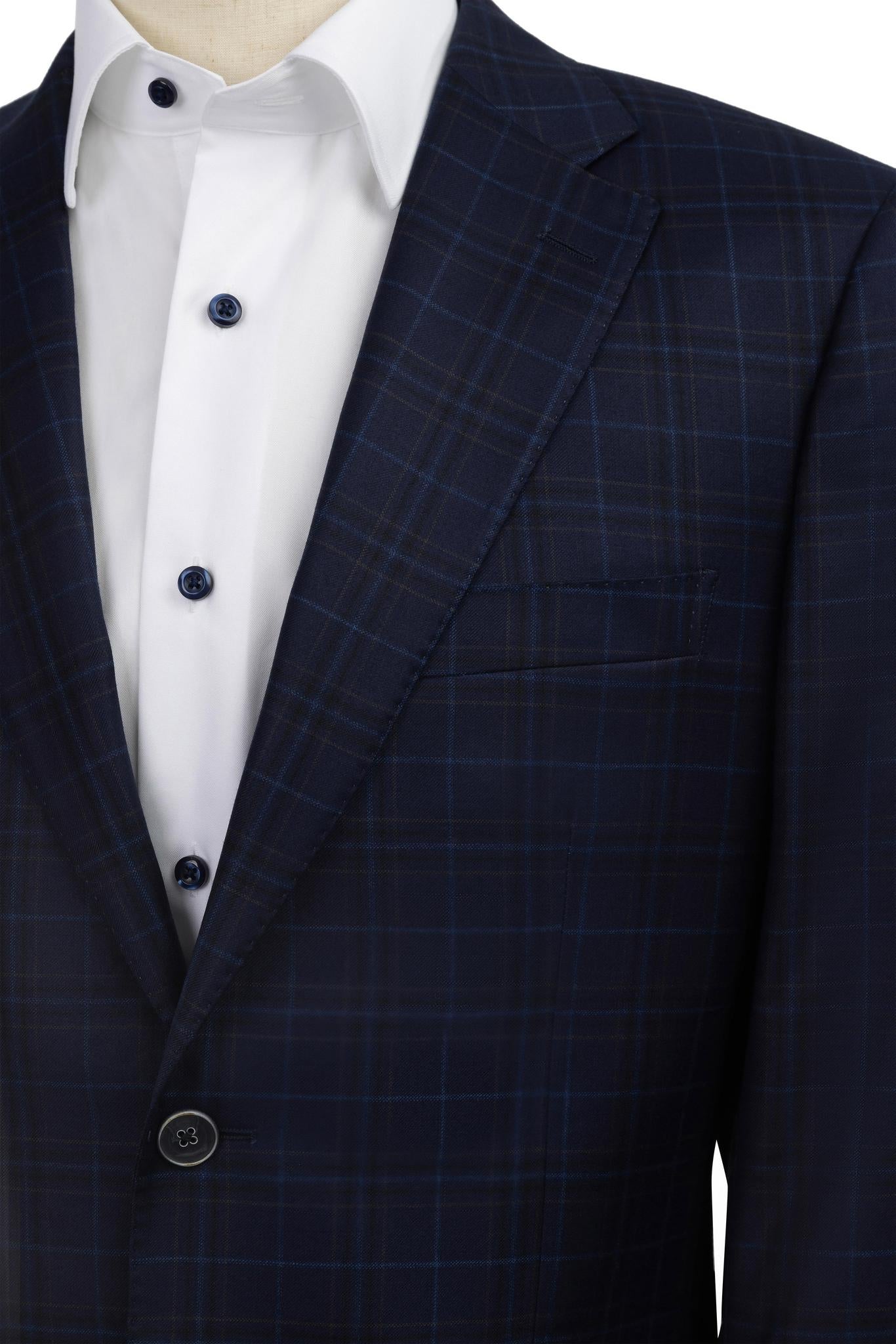 Midnight Navy Windowpane Sport Coat Modern Fit Super 130's