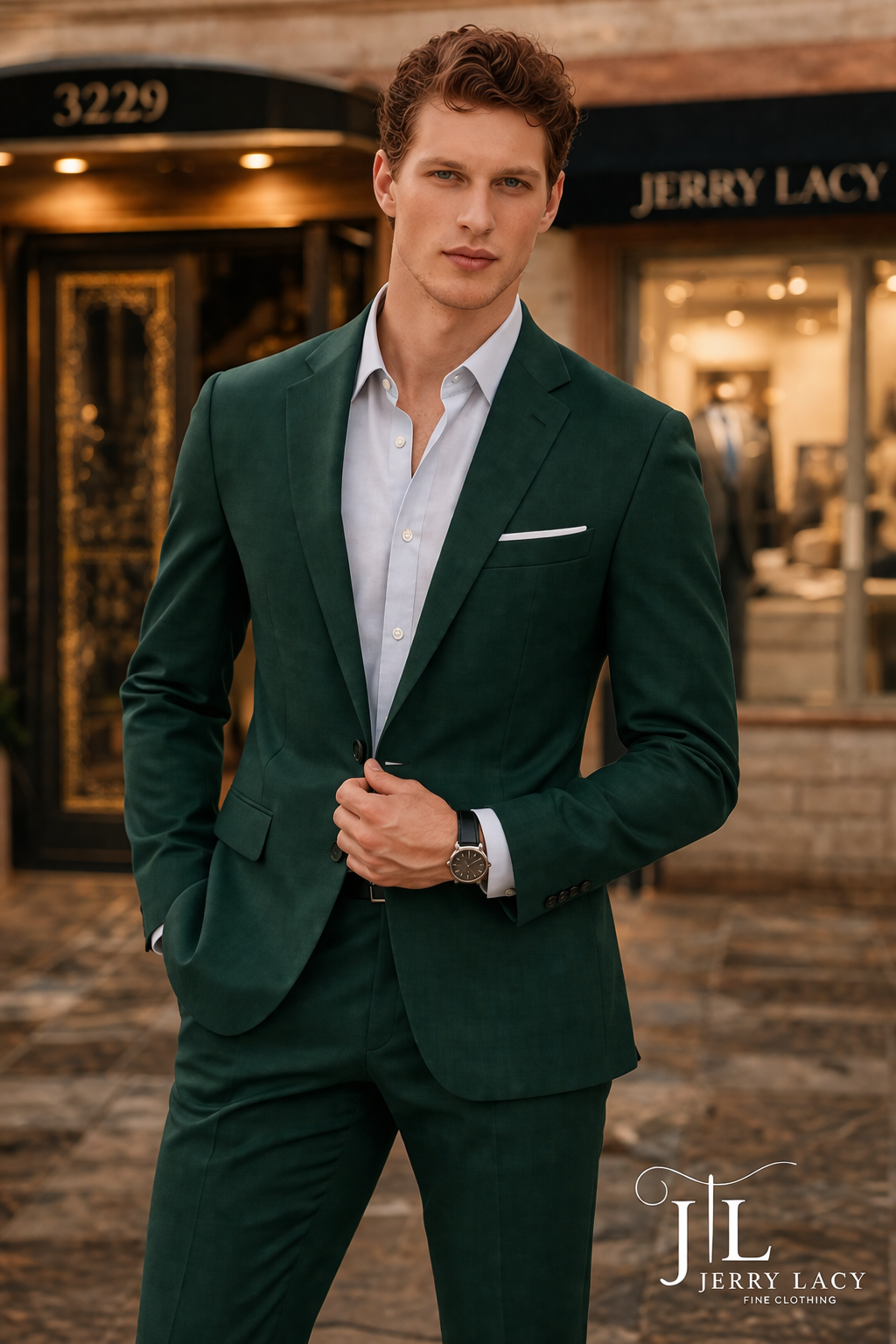 JL Hunter Green Suit  Slim Fit