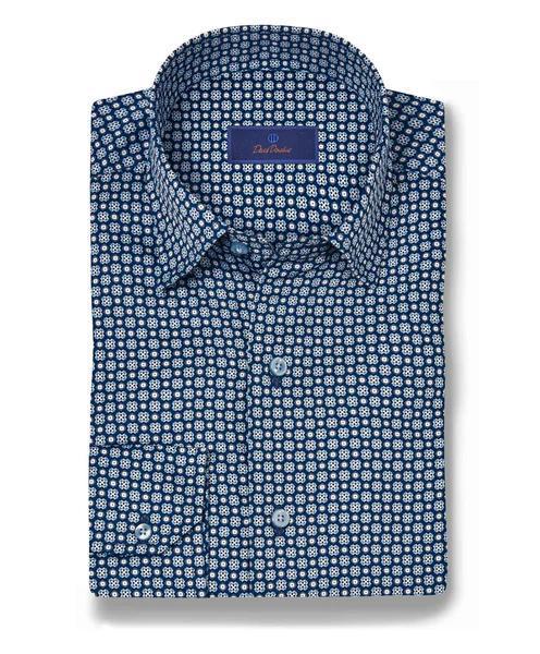 Navy Geometric Print Sport Shirt