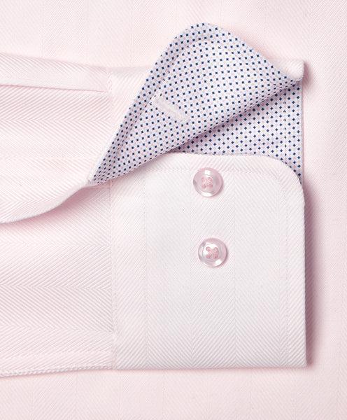 Pink Contrast Herringbone Solid Dress Shirt