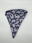 Navy/Pink Paisley/ Geo Print Silk Reversible Pocket Circle