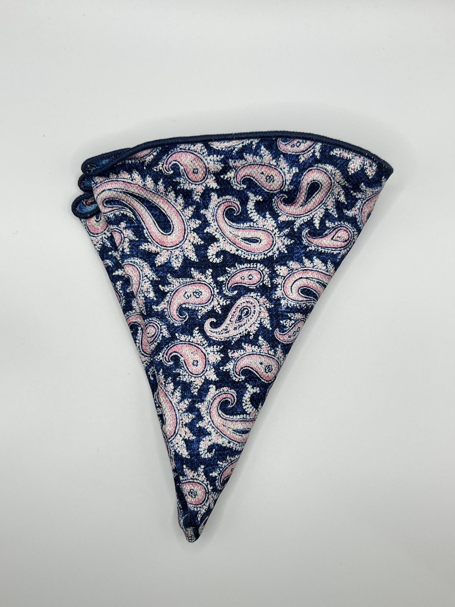Navy/Pink Paisley/ Geo Print Silk Reversible Pocket Circle