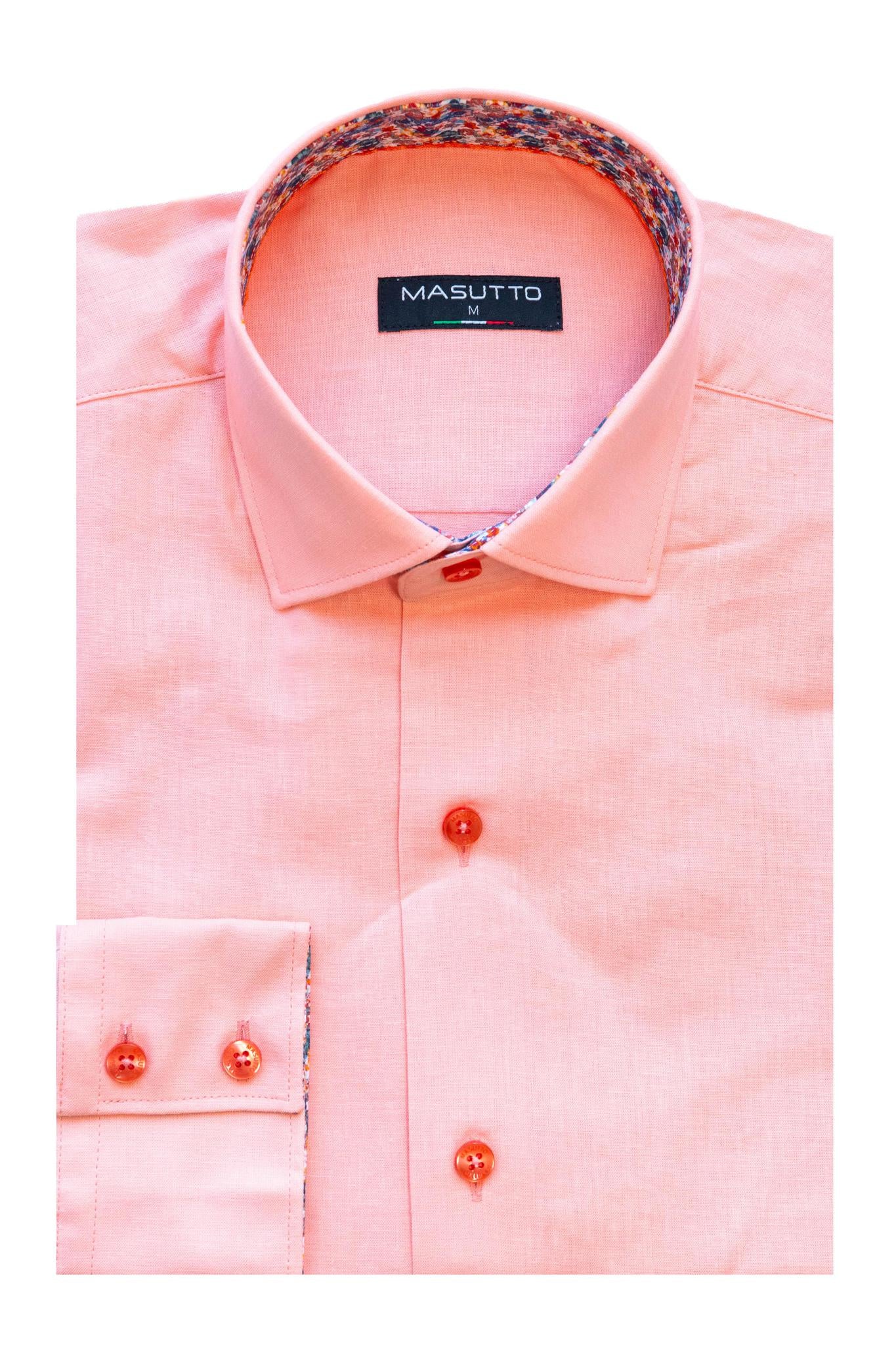 Orange Linen Button Down Shirt LS