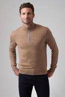 Extra Fine Merino Sweater Q Zip Camel