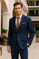 Navy/Tan Windowpane Slim Fit Suit Peak Lapel