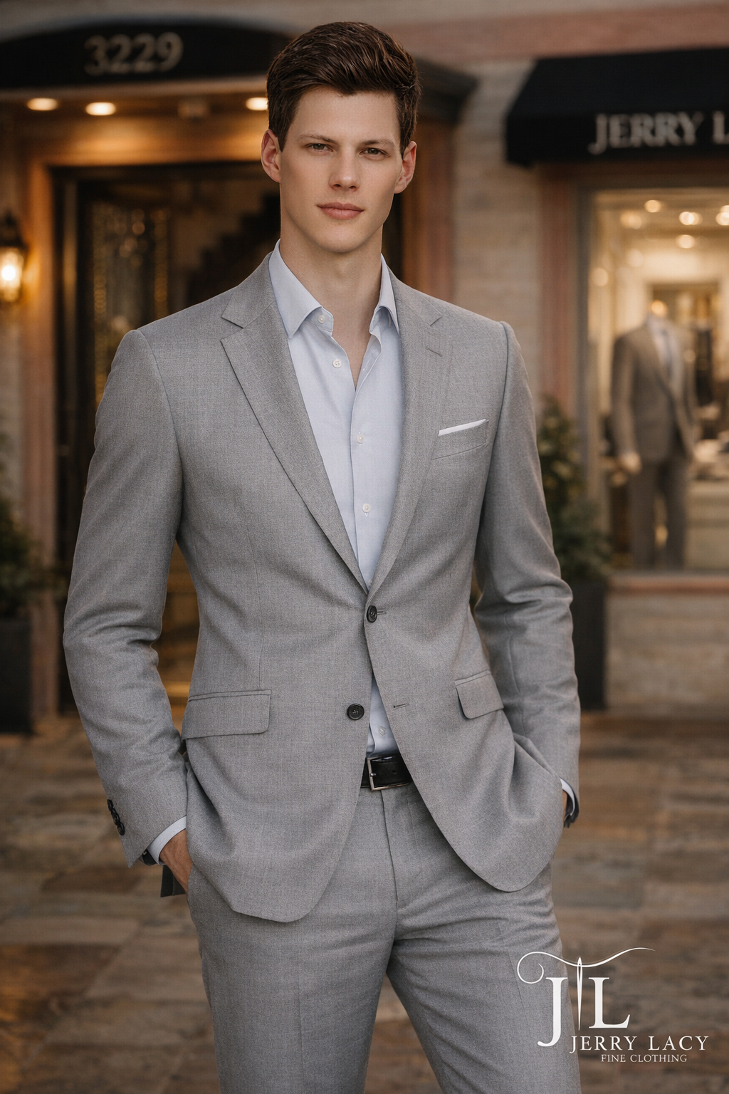 JL Light Grey Suit Notch Classic Fit Extra Long