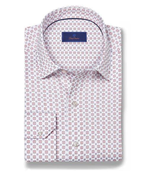 White & Coral Neat Print Sport Shirt