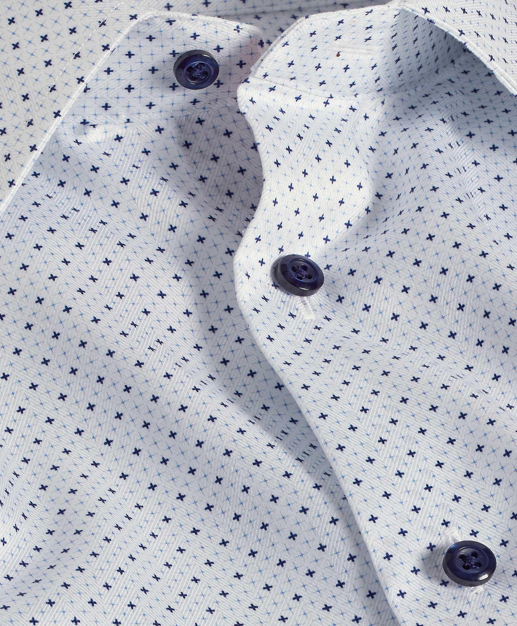 White & Blue Micro Print Dress Shirt