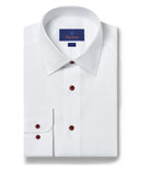 White Super Fine Twill Dress Shirt Burgundy Button