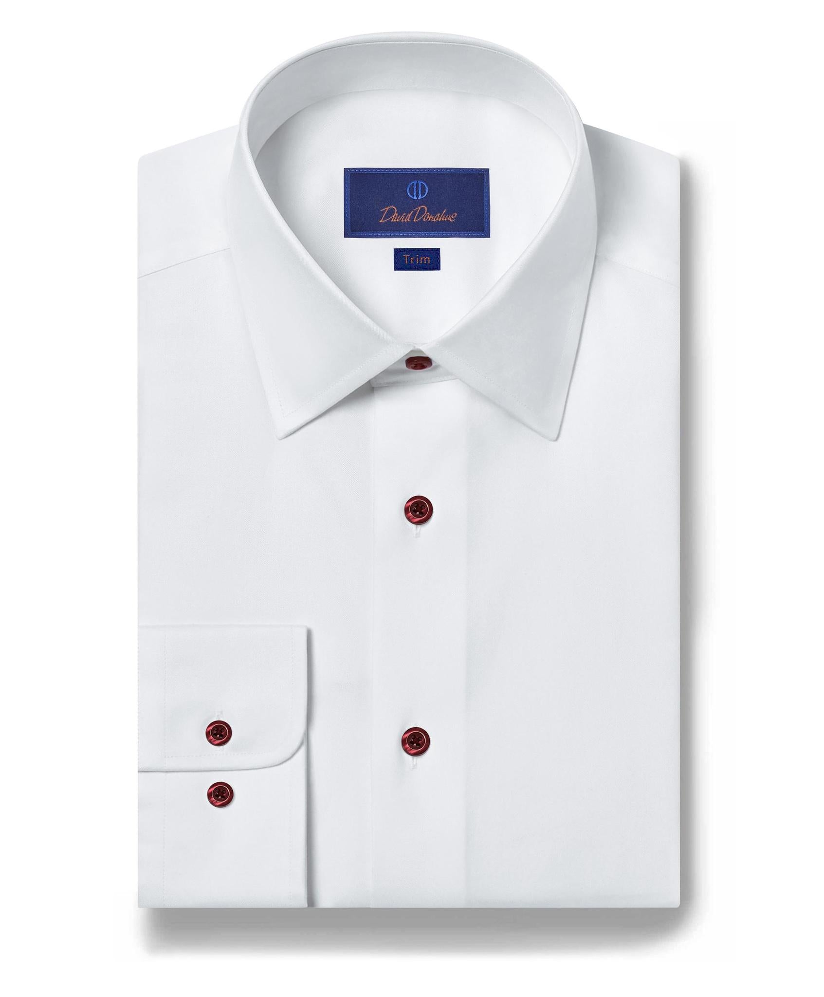 White Super Fine Twill Dress Shirt Burgundy Button