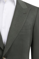 Olive Herringbone Modern Fit Suit Notch Lapel