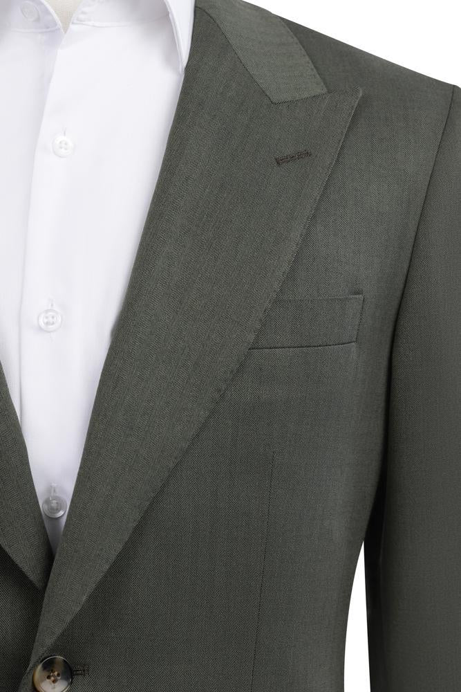 Olive Herringbone Modern Fit Suit Notch Lapel
