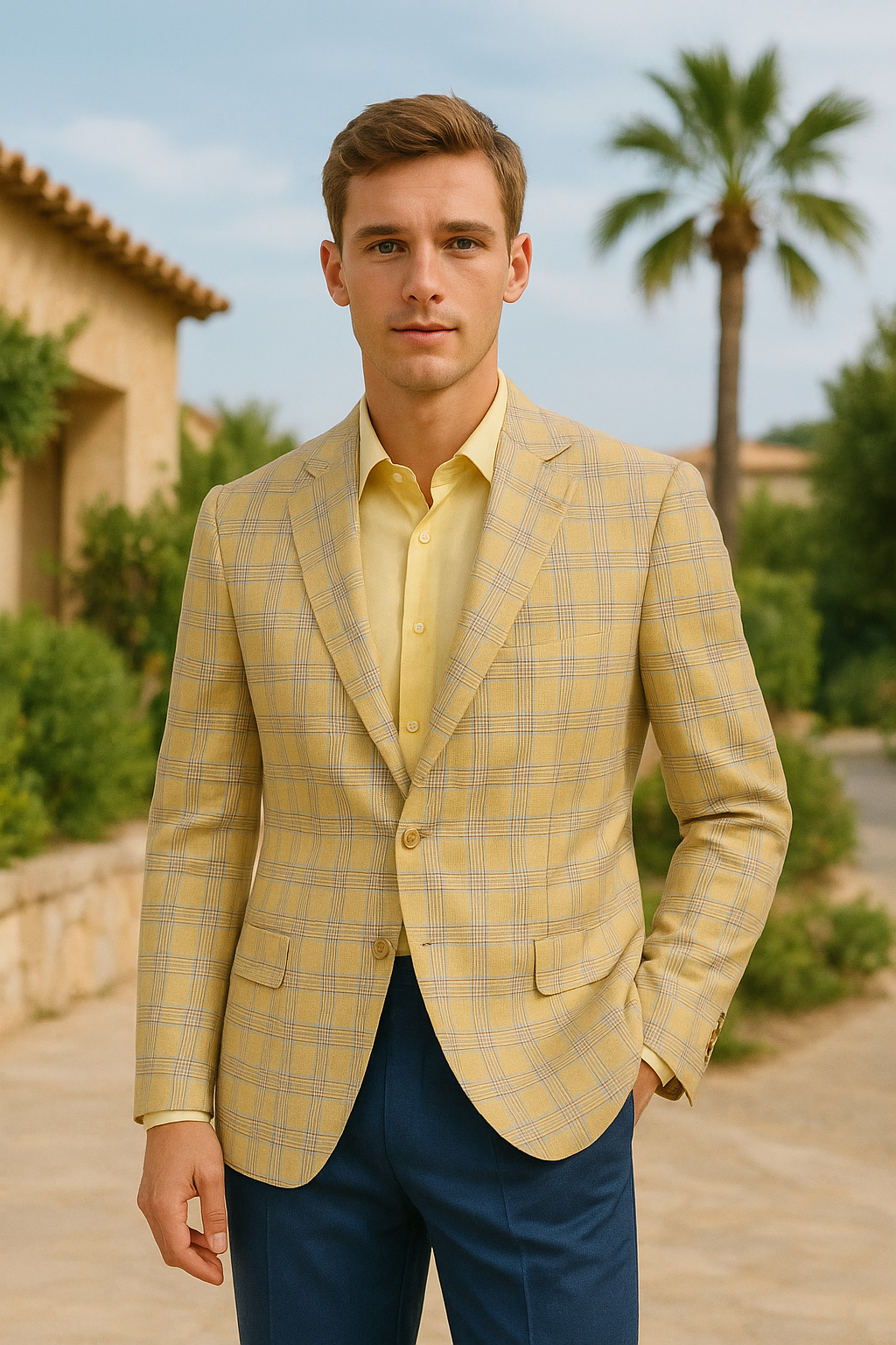 Yellow & Blue Ungaro Windowpane Sport Jacket 100% Wool