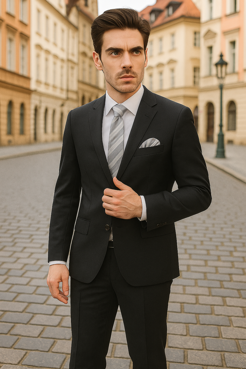 Black Tick Slim Suit Wool & Cashmere