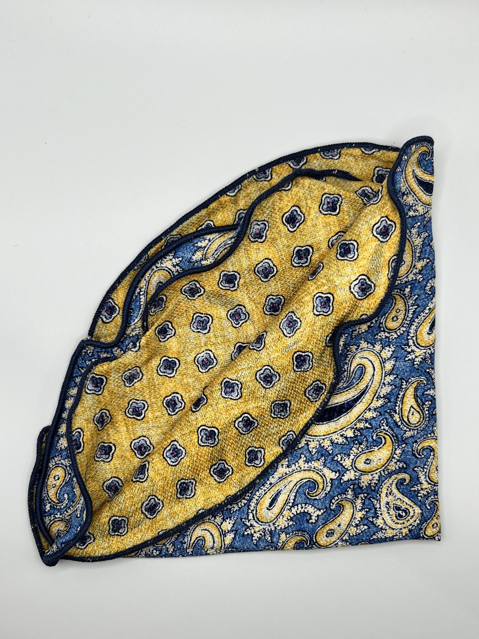 Blue/Yellow Paisley/Neat Print Reversible Pocket Circle