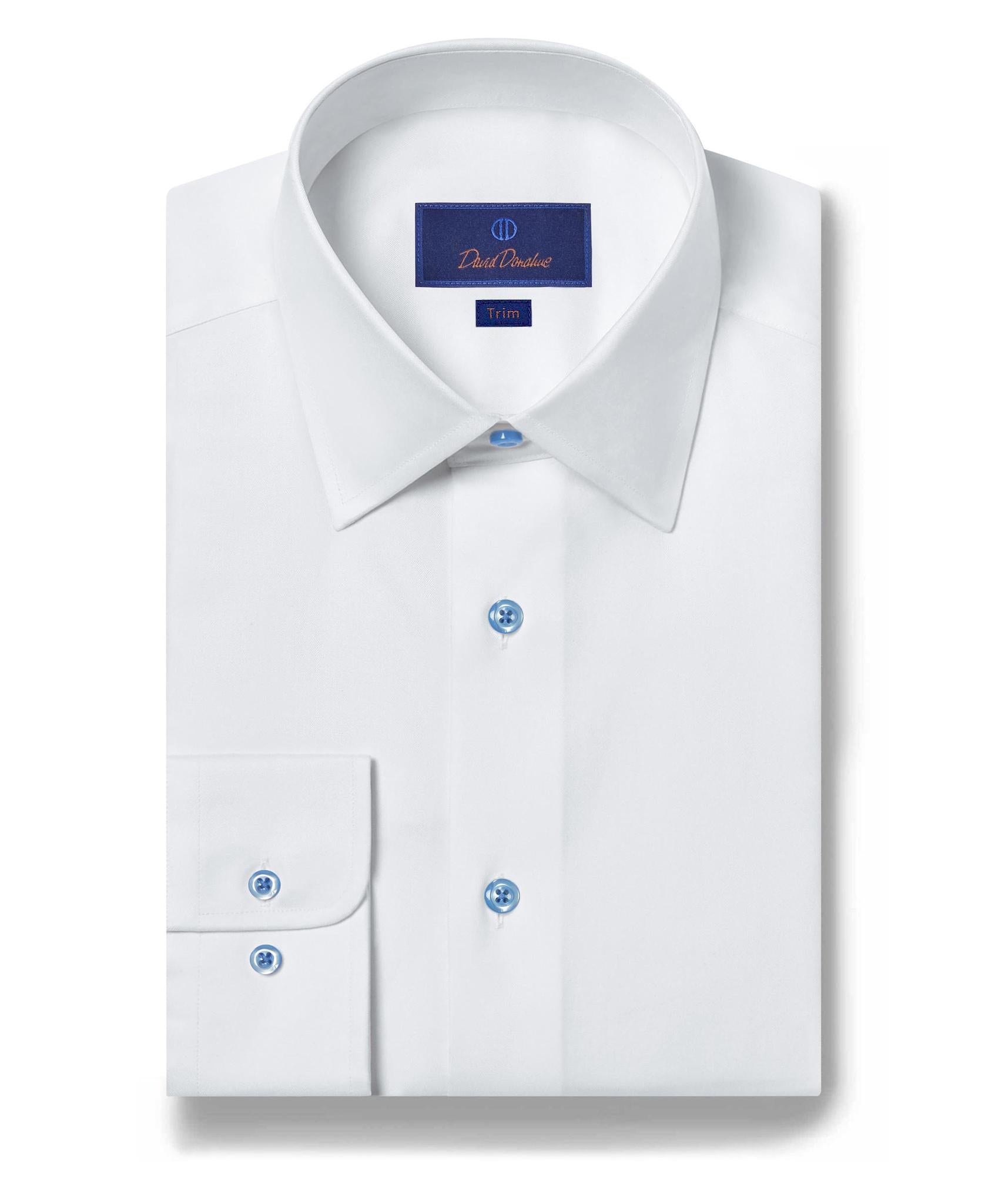 White Super Fine Twill Dress Shirt Sky Button